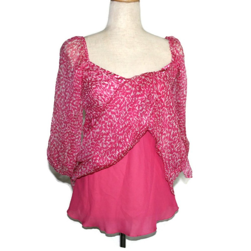Karen Kane Top with  Back Smocking Pink and White Print Size XS - Picture 6 of 7